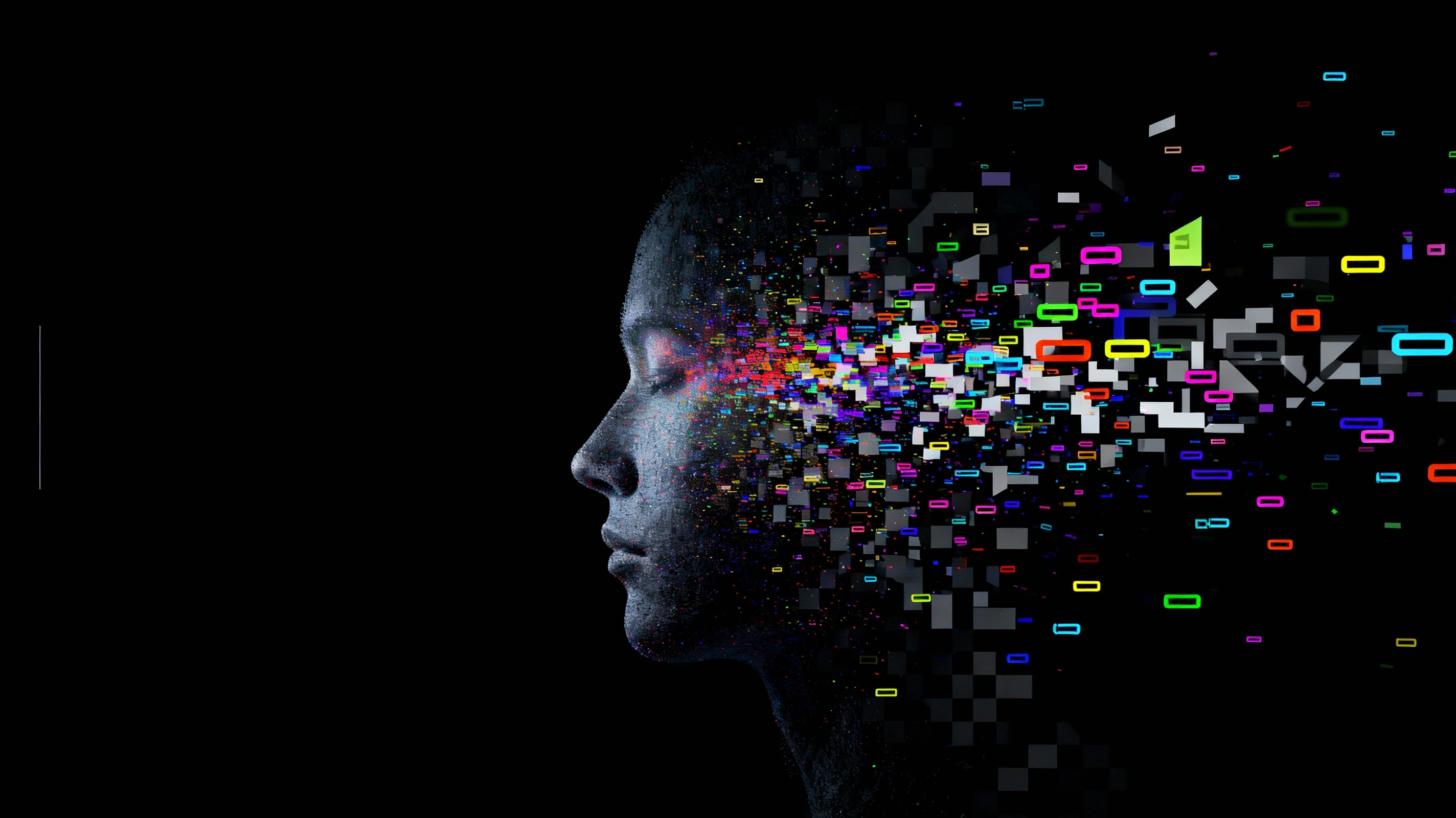 GPT Image 2 abstract art - Modern technology poster with colorful particle code symbols forming dynamic geometric patterns and consciousness stream