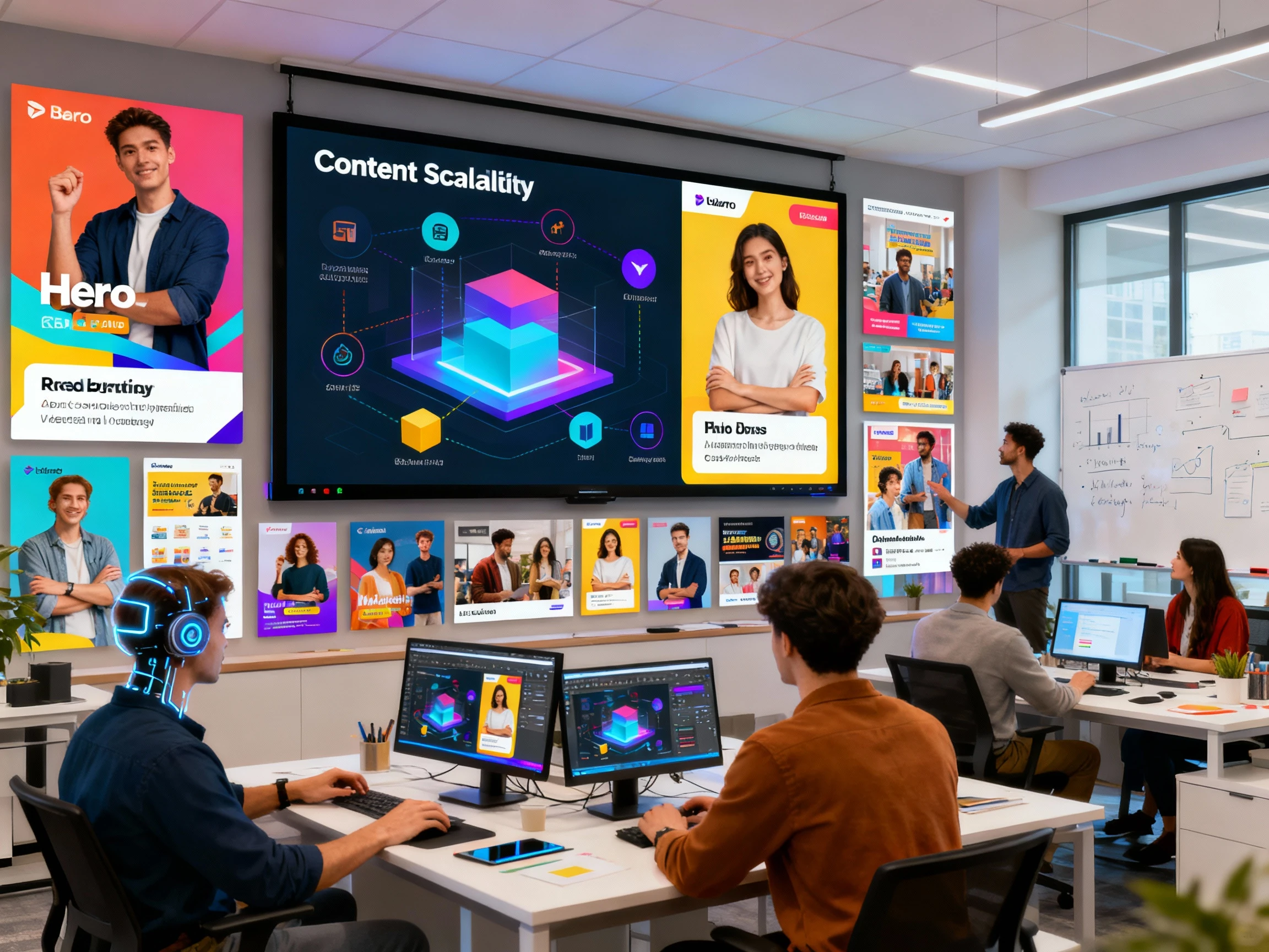 Marketing campaign visuals created with AI for content creation showing brand consistency